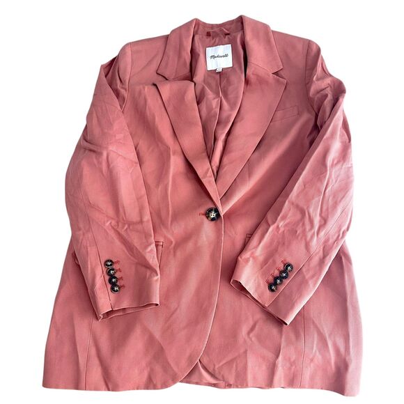 MADEWELL The Larsen Oversized Linen‎ Blend Blazer Drapeweave Salmon Large - Picture 6 of 6